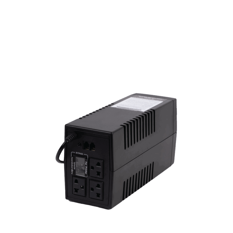 Syndome ATOM-800I-LED UPS – ด้านหลังพร้อมช่องเสียบปลั๊กและพอร์ต