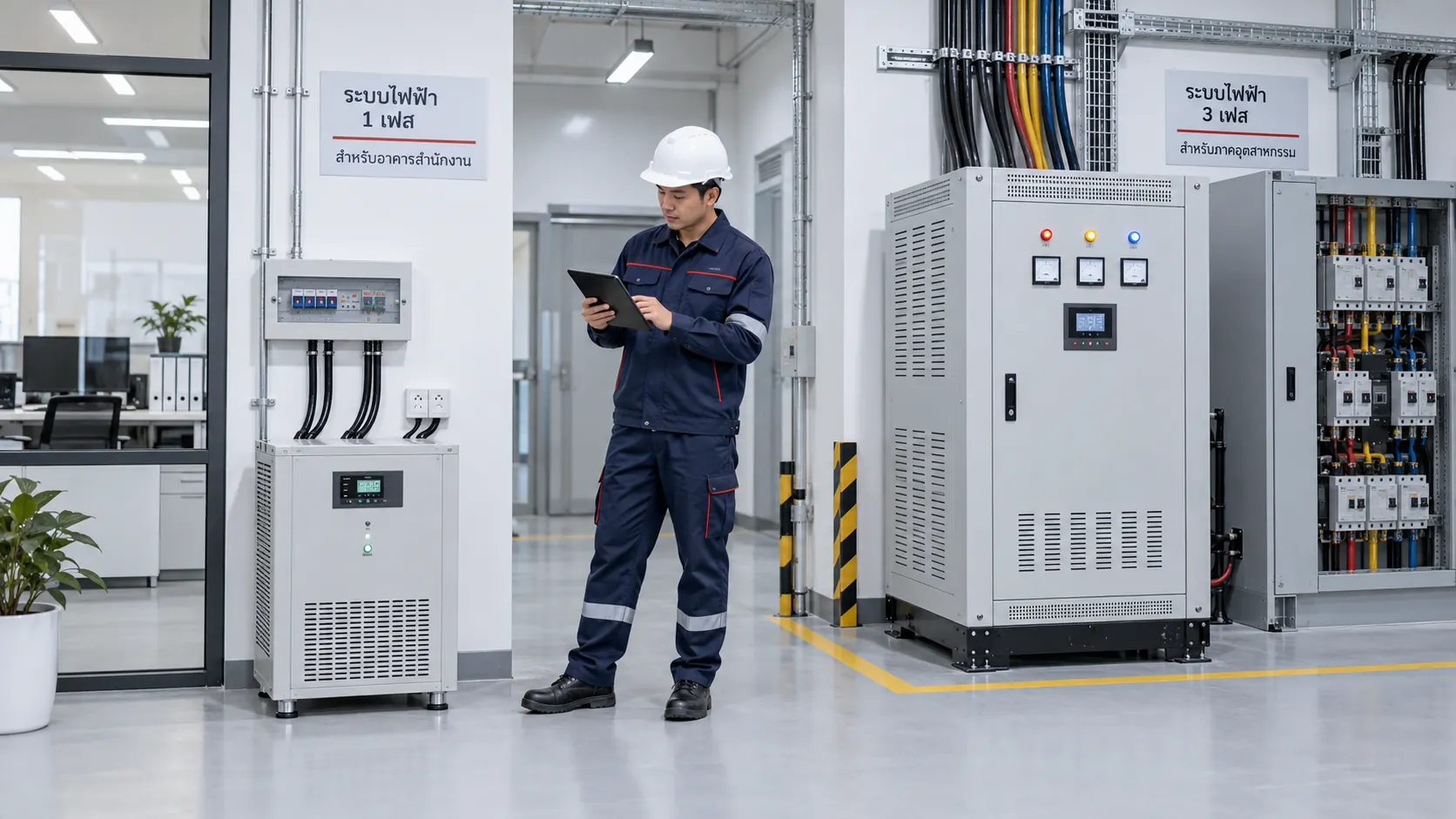 ช่างไฟฟ้าเปรียบเทียบเครื่อง AVR สำหรับระบบไฟ 1 เฟสและ 3 เฟส