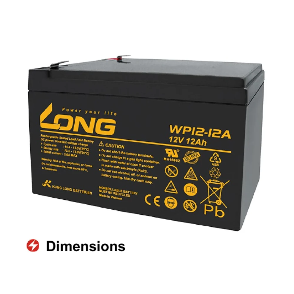 แบตเตอรี่แห้ง LONG WP12-12A 12V 12Ah สำหรับ UPS และระบบสำรองไฟ
