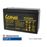 แบตเตอรี่แห้ง LONG WP1236W 12V 9Ah สำหรับ UPS และระบบสำรองไฟ