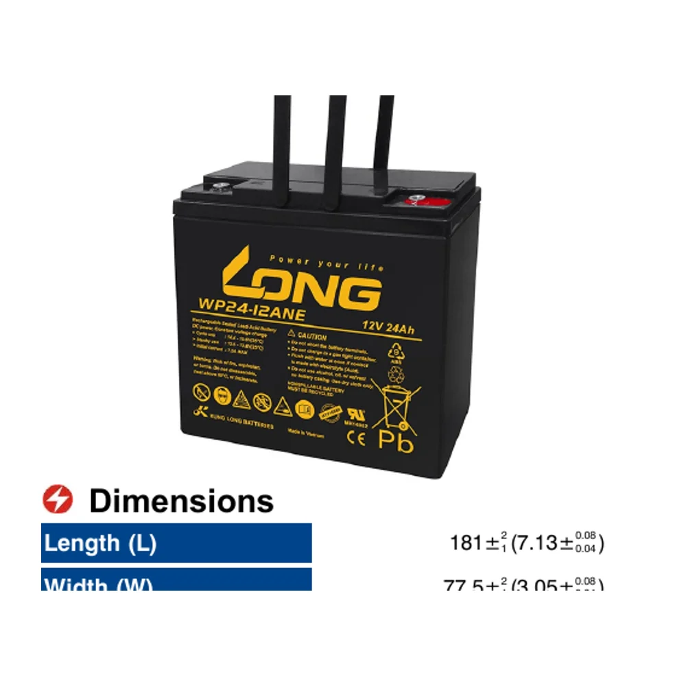 แบตเตอรี่แห้ง LONG WP24-12ANE 12V 24Ah สำหรับ UPS และระบบสำรองไฟ