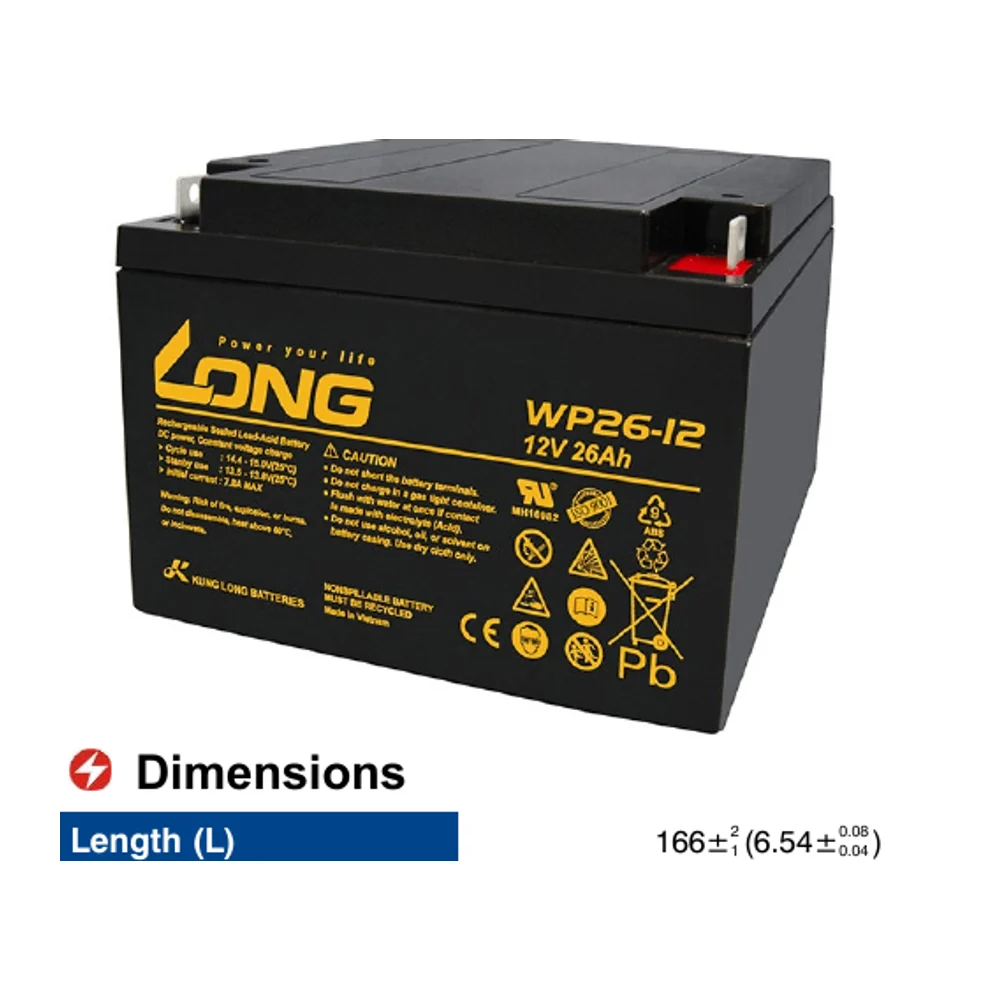 แบตเตอรี่แห้ง LONG WP26-12 12V 26Ah สำหรับ UPS และระบบสำรองไฟ