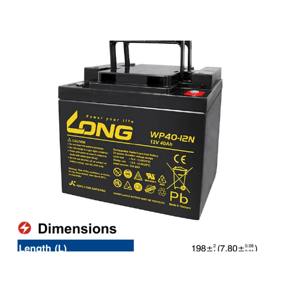 แบตเตอรี่แห้ง LONG WP40-12N 12V 40Ah สำหรับ UPS และระบบสำรองไฟ