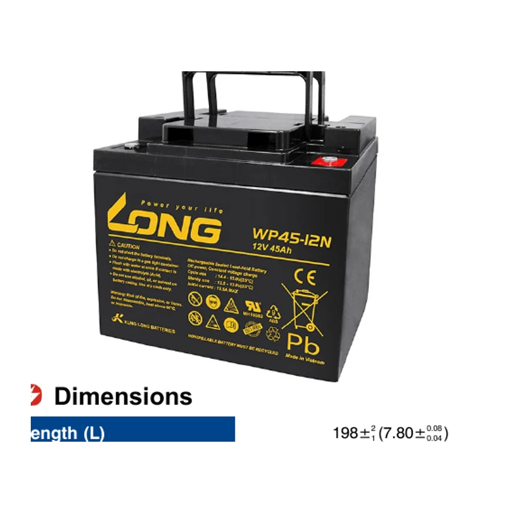 แบตเตอรี่แห้ง LONG WP45-12N 12V 45Ah สำหรับ UPS และระบบสำรองไฟ