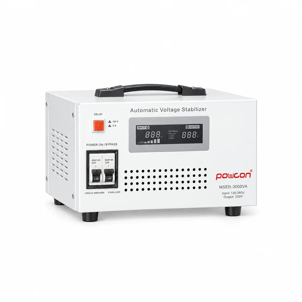 เครื่องปรับแรงดันไฟ POWCON MSER-3000VA 3000VA/2400W แบบ Servo Motor 1 เฟส