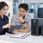 ผู้เชี่ยวชาญกำลังตรวจเช็กลิสต์ข้อมูลเพื่อขอใบเสนอราคา UPS AVR และแบตเตอรี่
