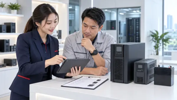ผู้เชี่ยวชาญกำลังตรวจเช็กลิสต์ข้อมูลเพื่อขอใบเสนอราคา UPS AVR และแบตเตอรี่